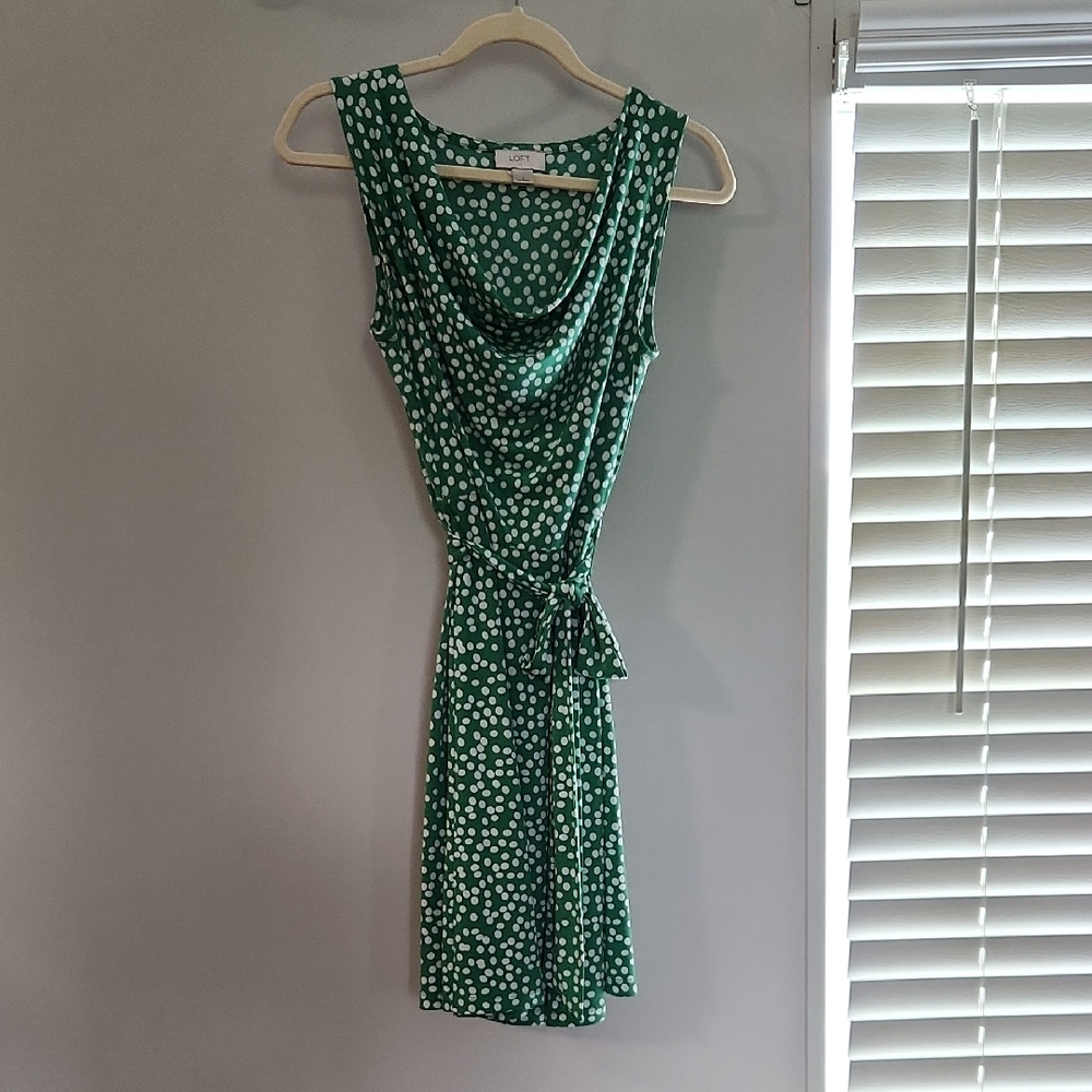 LOFT Green and White Dotted Mini Dress